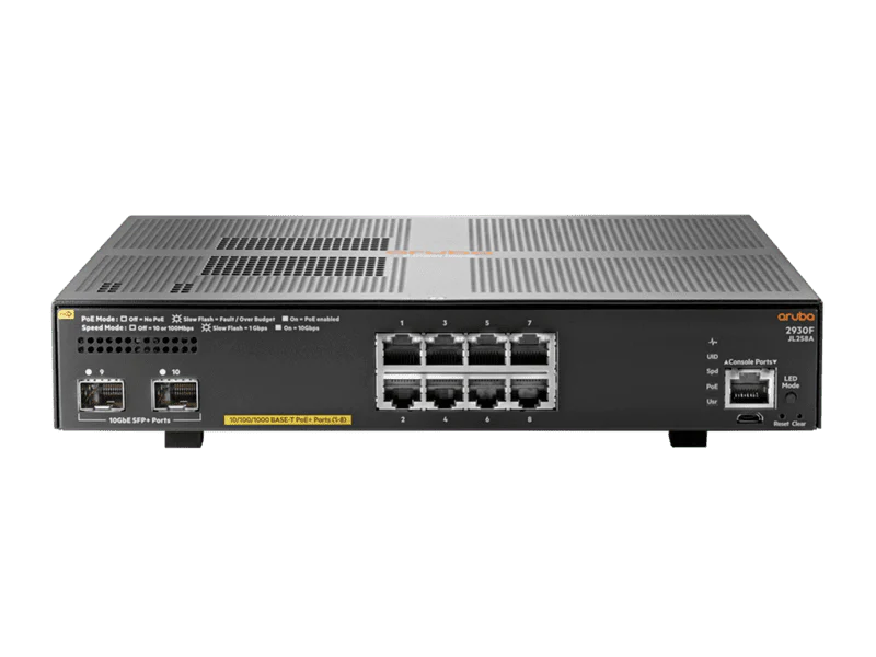 HPE JL258A Aruba 2930F 8-Port 2x10G SFP+ POE+ 125W Manageable Gigabit Switch