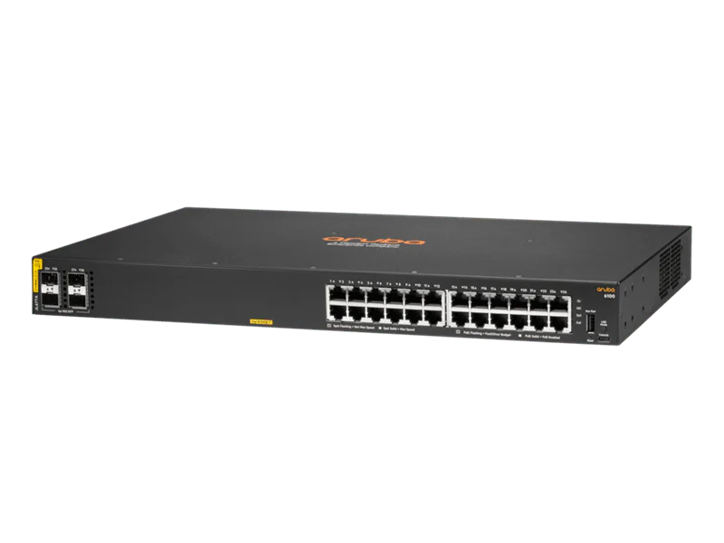 HPE JL677A Aruba 6100 24-Port PoE+ 370W Manageable Gigabit Switch w/ 4x10G SFP+