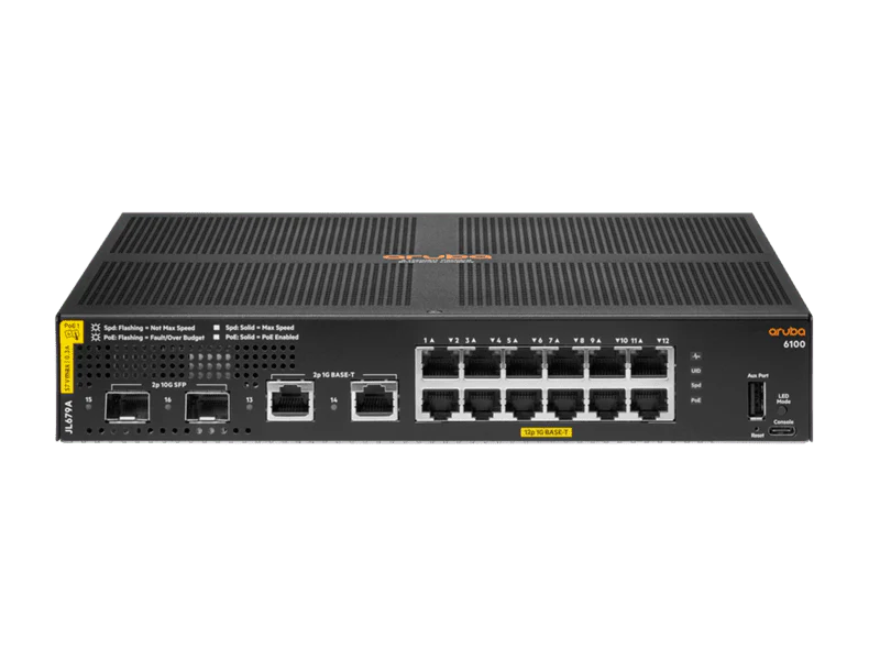 HPE JL679A Aruba 6100 12-Port PoE+ 139W Manageable Gigabit Switch