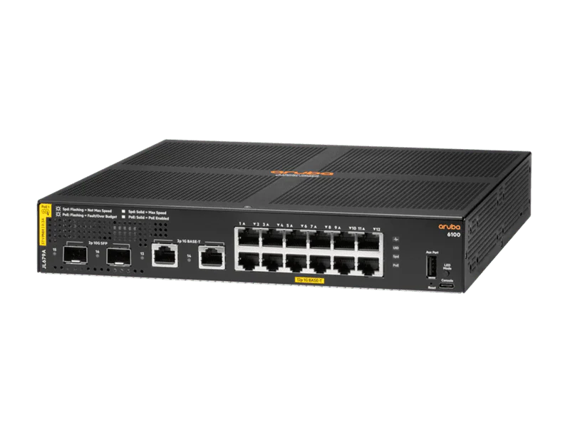 HPE JL679A Aruba 6100 12-Port PoE+ 139W Manageable Gigabit Switch