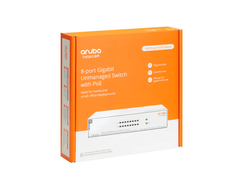 HPE R8R46A Aruba Instant On 1430 8-Port PoE+ 64W Unmanaged Gigabit Switch
