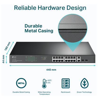 Switch 18 ports Gigabit rackable avec 16 PoE+ (TL-SG1218MP)