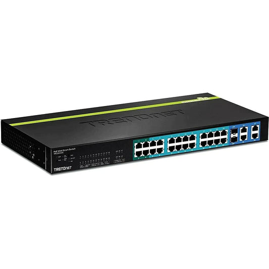 TRENDnet 24-Port 10/100Mbps Web Smart PoE Switch with 4 Gigabit Ports and 2 Mini-GBIC Slots - ADYASTORE casablanca maroc
