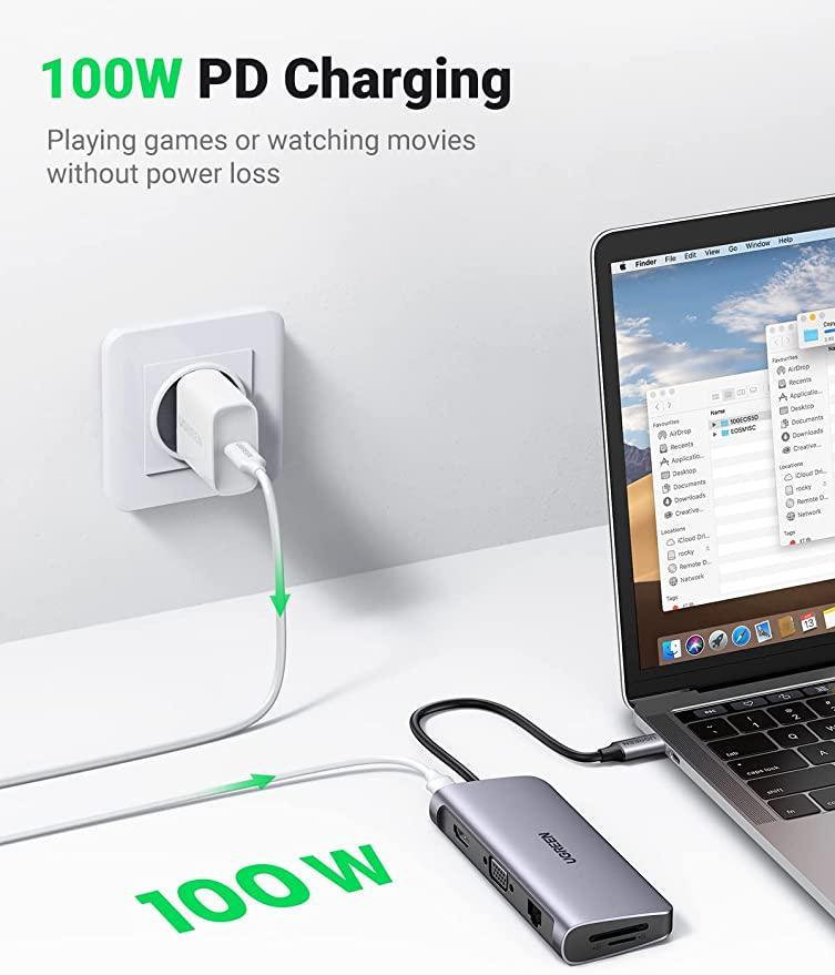 UGREEN 10-in-1 USB C Hub with 4K HDMI, VGA, 1Gbps Ethernet, 100W PD, 3 USB 3.0 Port, SD/TF Card Slot and 3.5mm Audio, USB C Multiport Adapter - ADYASTORE casablanca maroc