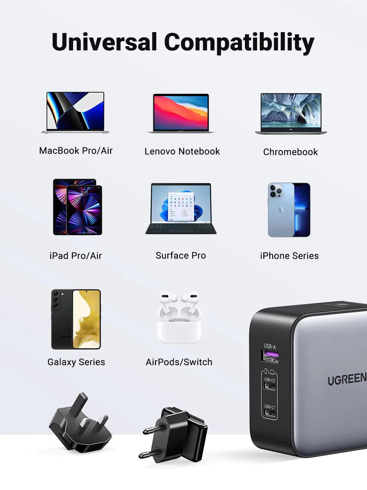 UGREEN 65W USB C Charger US/UK/EU Plug for Travel - ADYASTORE casablanca maroc