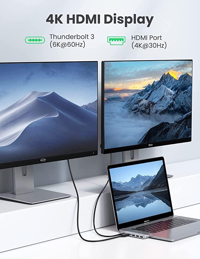 UGREEN MacBook Pro USB C Hub Adapter 5 IN 2 HDMI 4K Type C Port Thunderbolt 3 for Video, 100W PD Charging - ADYASTORE casablanca maroc