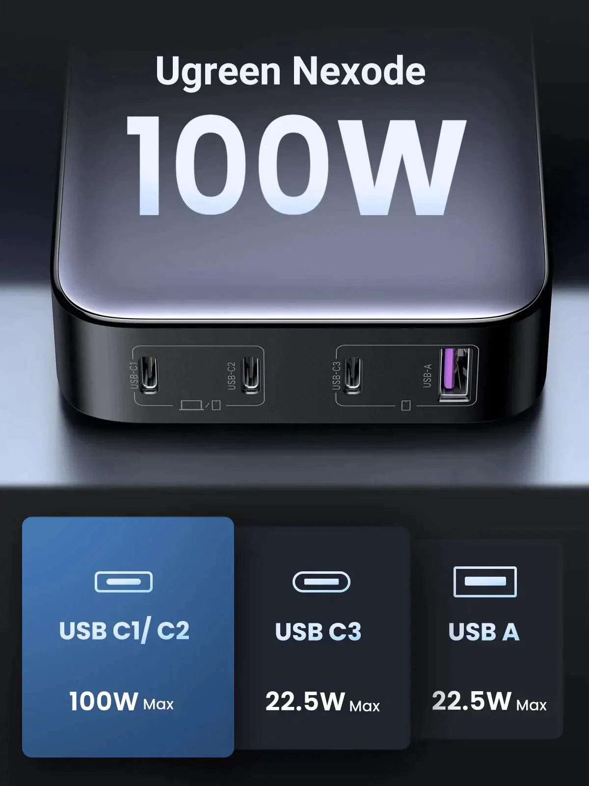 UGREEN Nexode USB C Charger 100W GaN Desktop Charger 4 Ports PC Portable Adapter - ADYASTORE casablanca maroc