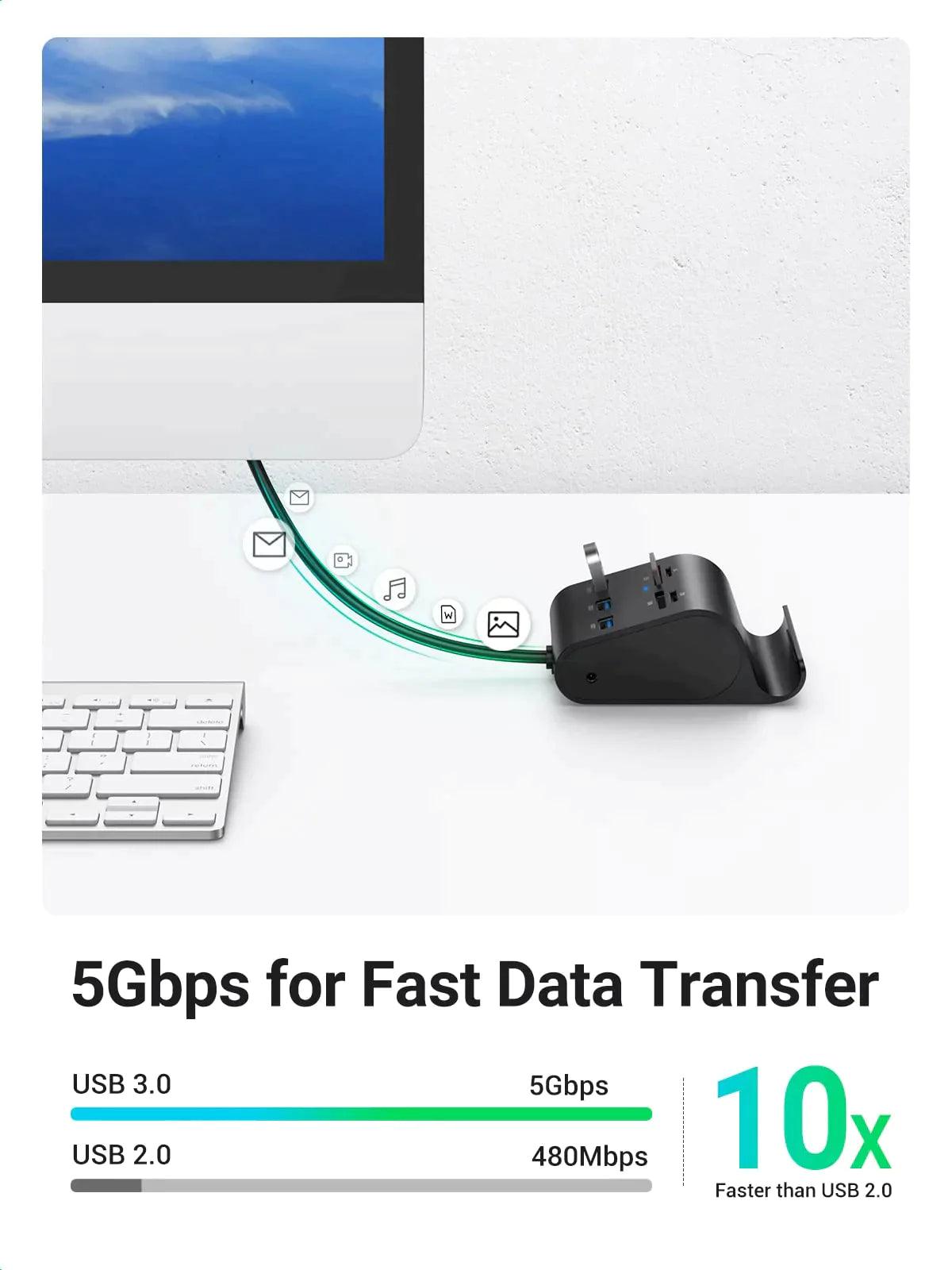 Ugreen USB 3.0 Hub Card Reader with Phone Stand - ADYASTORE casablanca maroc