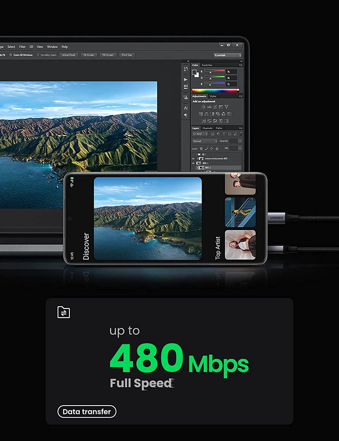 UGREEN USB C Cable 3A Fast Charging USB to Type C Lead Nylon Braided - ADYASTORE casablanca maroc