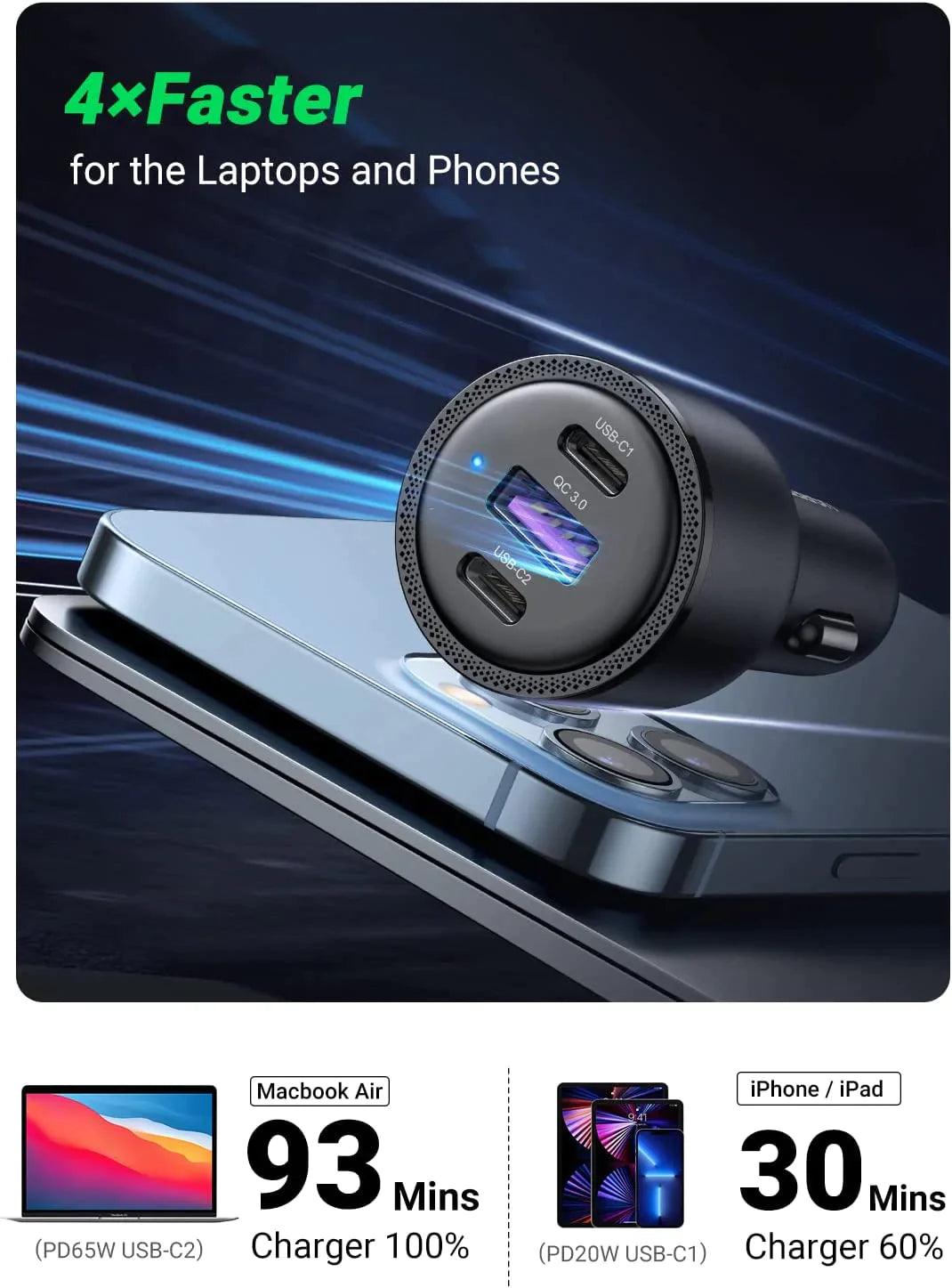 UGREEN USB C Car Charger 69W 3-Ports Cigarette Lighter - ADYASTORE casablanca maroc