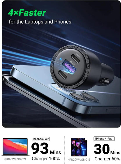 UGREEN USB C Car Charger 69W 3-Ports Cigarette Lighter - ADYASTORE casablanca maroc