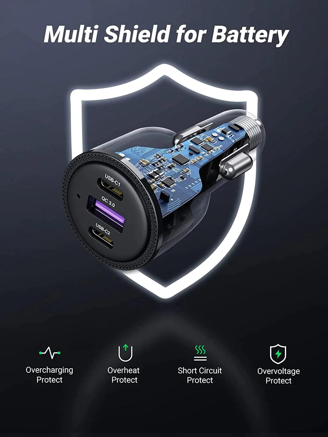 UGREEN USB C Car Charger 69W 3-Ports Cigarette Lighter - ADYASTORE casablanca maroc