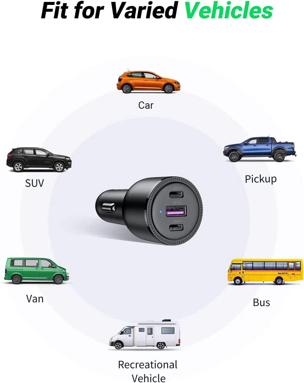 UGREEN USB C Car Charger 69W 3-Ports Cigarette Lighter - ADYASTORE casablanca maroc