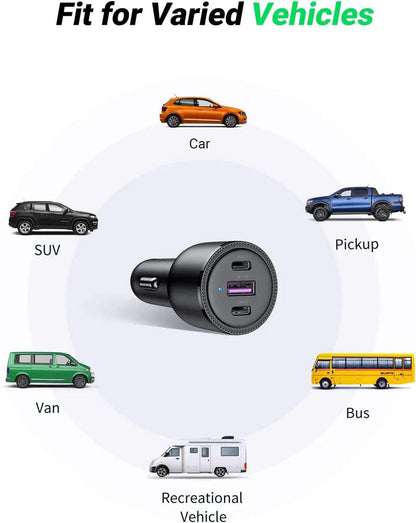 UGREEN USB C Car Charger 69W 3-Ports Cigarette Lighter - ADYASTORE casablanca maroc