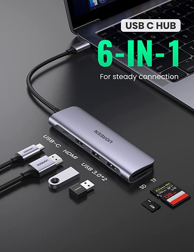 UGREEN USB C Hub HDMI 6-IN-1 Type C Hub - ADYASTORE casablanca maroc