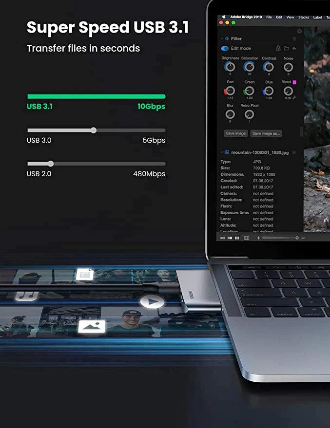 UGREEN USB C Hub Macbook Adapter 3-IN-2 - ADYASTORE casablanca maroc