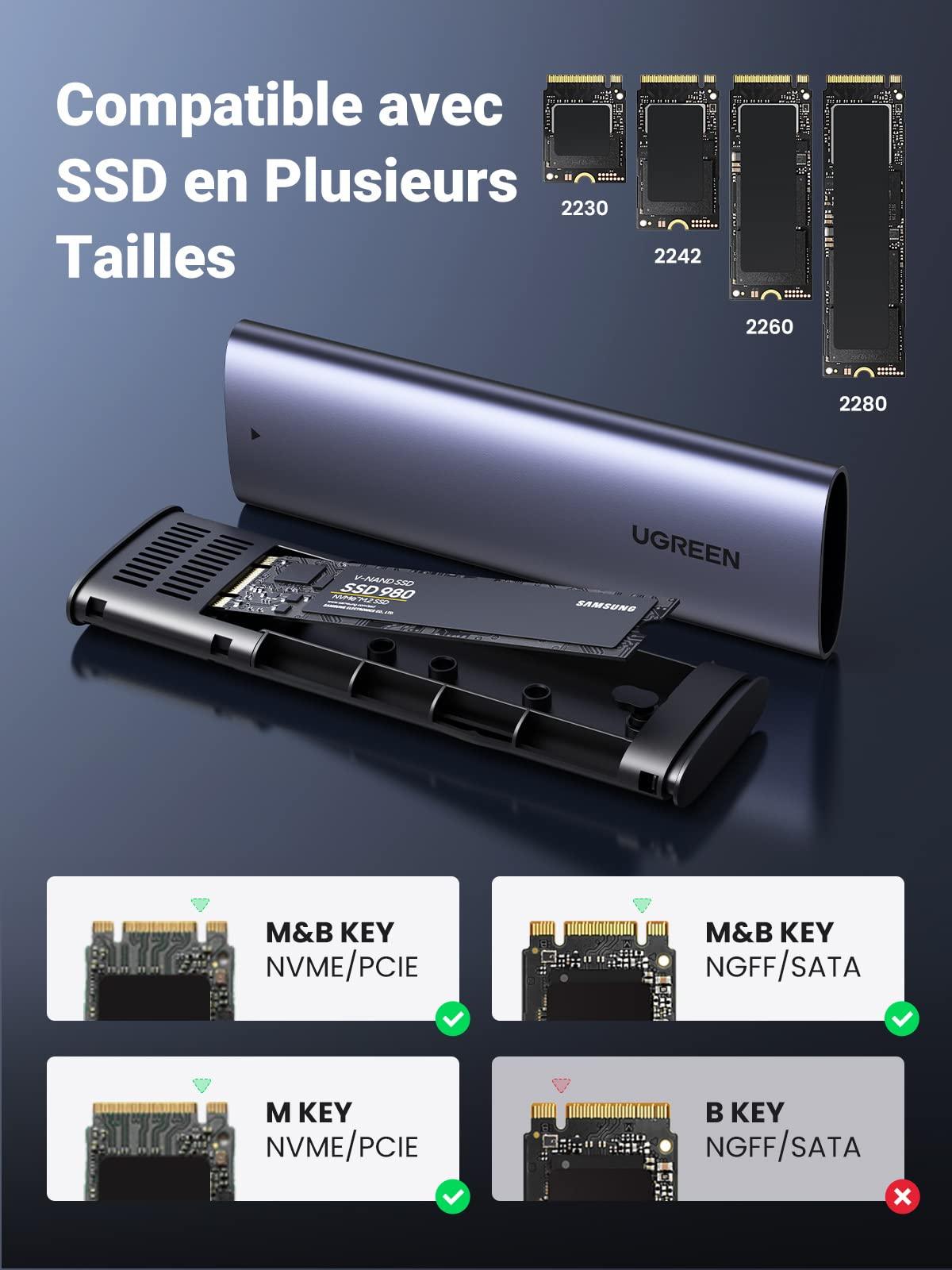 UGREEN Boîtier SSD M.2 NVME SATA USB 3.2 Gen 2 10Gbps 2To Adaptateur M.2 NVME - ADYASTORE casablanca maroc