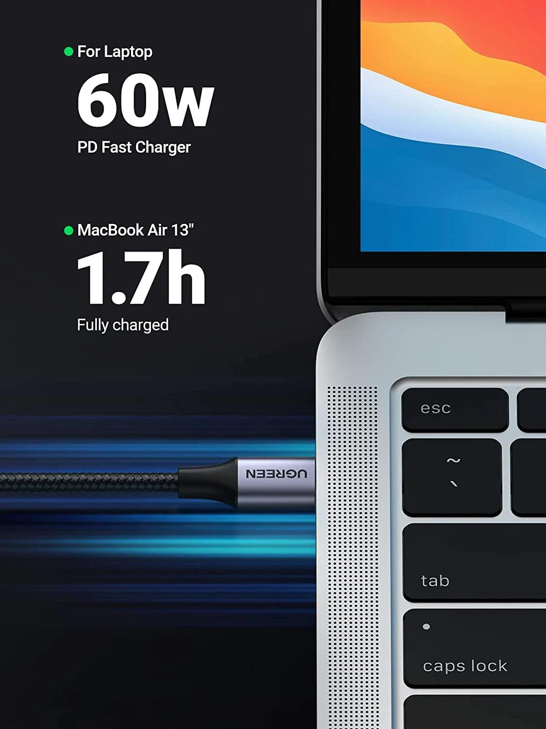 UGREEN USB C to USB C Cable 60W Right Angle - ADYASTORE casablanca maroc