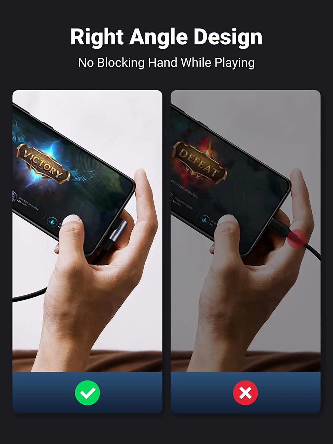 UGREEN USB C to USB C Cable 60W Right Angle - ADYASTORE casablanca maroc