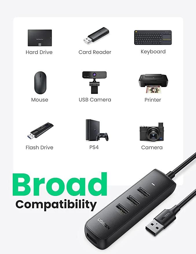 UGREEN USB Hub 3.0, 4 Port USB Extender with 1M Long Cable - ADYASTORE casablanca maroc