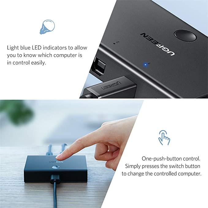 UGREEN USB Switch Selector, KM Switcher Box 2 in 1 Out USB 2.0 Sharing Switch Hub - ADYASTORE casablanca maroc